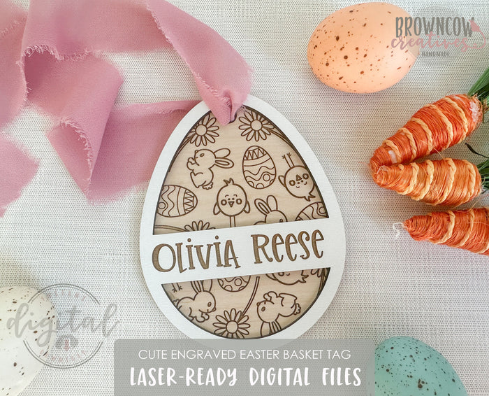 Easter Basket Tag Laser Cut File, Easter SVG, Easter Basket Tag SVG, Laser File