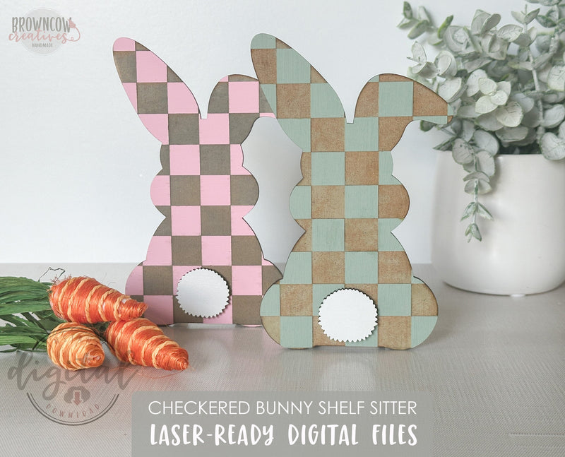 Checkered Bunny Easter Laser Cut File, Easter Laser File, Checkered Bunny SVG, Easter Bunny SVG, Easter Bunny Laser Cut File