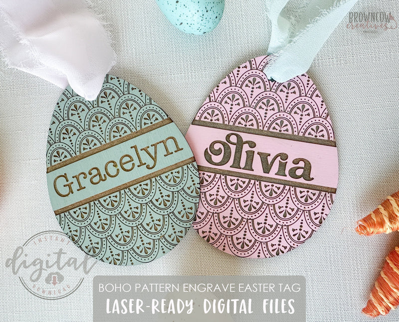 Boho Patterned Easter Basket Tag Laser File, Easter Laser File, Easter Egg Laser File, Easter SVG, Easter Tag SVG, Easter Egg Tag SVG