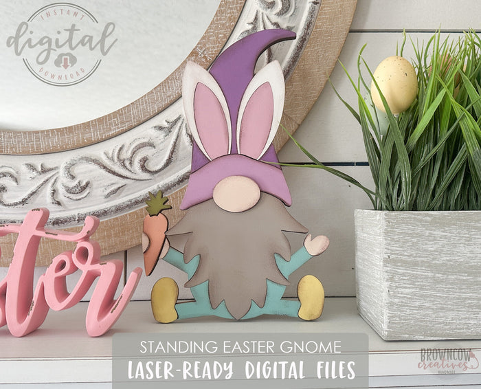 Easter Bunny Standing Gnome Laser Cut File, Laser-Ready Easter Gnome, Standing Gnome Cut File, Standing Easter Bunny Gnome Cut File