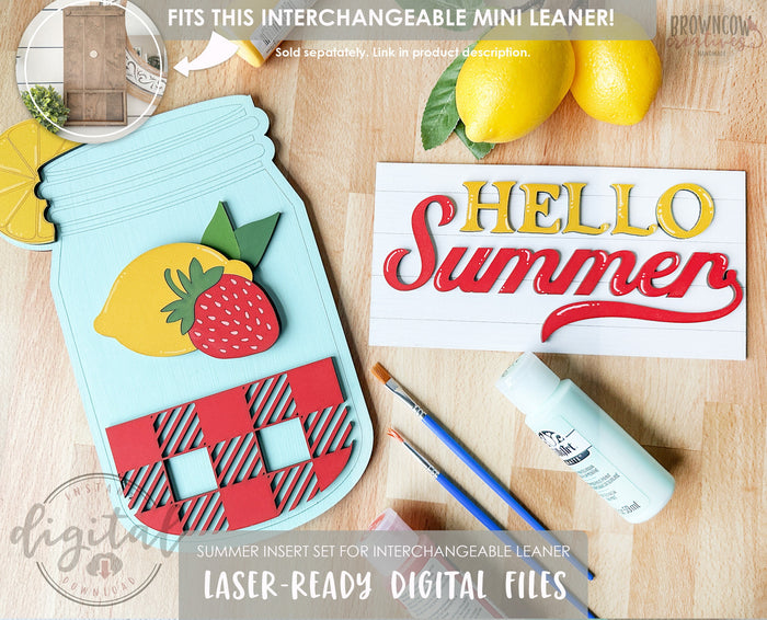 Summer Insert Set Laser Files for Interchangeable Mini Leaner, Strawberry Lemonade Laser Cut Files, Hello Summer Laser Files for Crafters