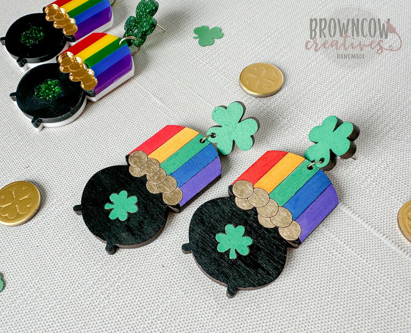 St. Patrick's Day Earring Laser Cut File, Pot O' Gold Laser File, St Patrick's Day SVG, Pot O Gold SVG, St. Patricks Day Earring Laser Files