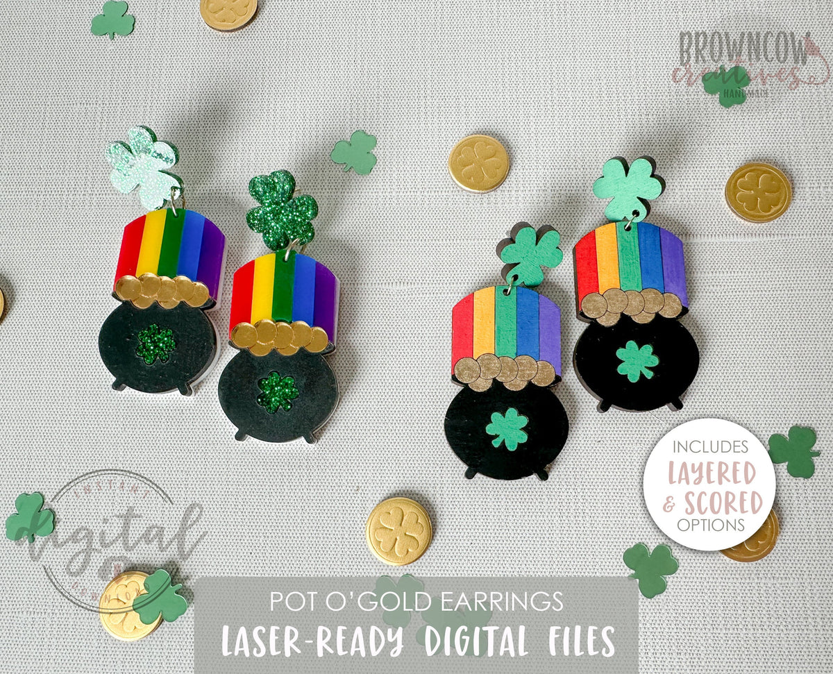 St. Patrick's Day Earring Laser Cut File, Pot O' Gold Laser File, St Patrick's Day SVG, Pot O Gold SVG, St. Patricks Day Earring Laser Files