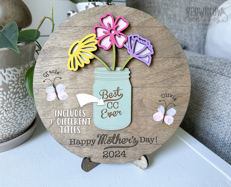 Mother's Day Flower and Fingerprint Sign Laser Cut File, Mother's Day Laser SVG, Floral Sign SVG Laser Cut Files, Gifts for Grandma SVG