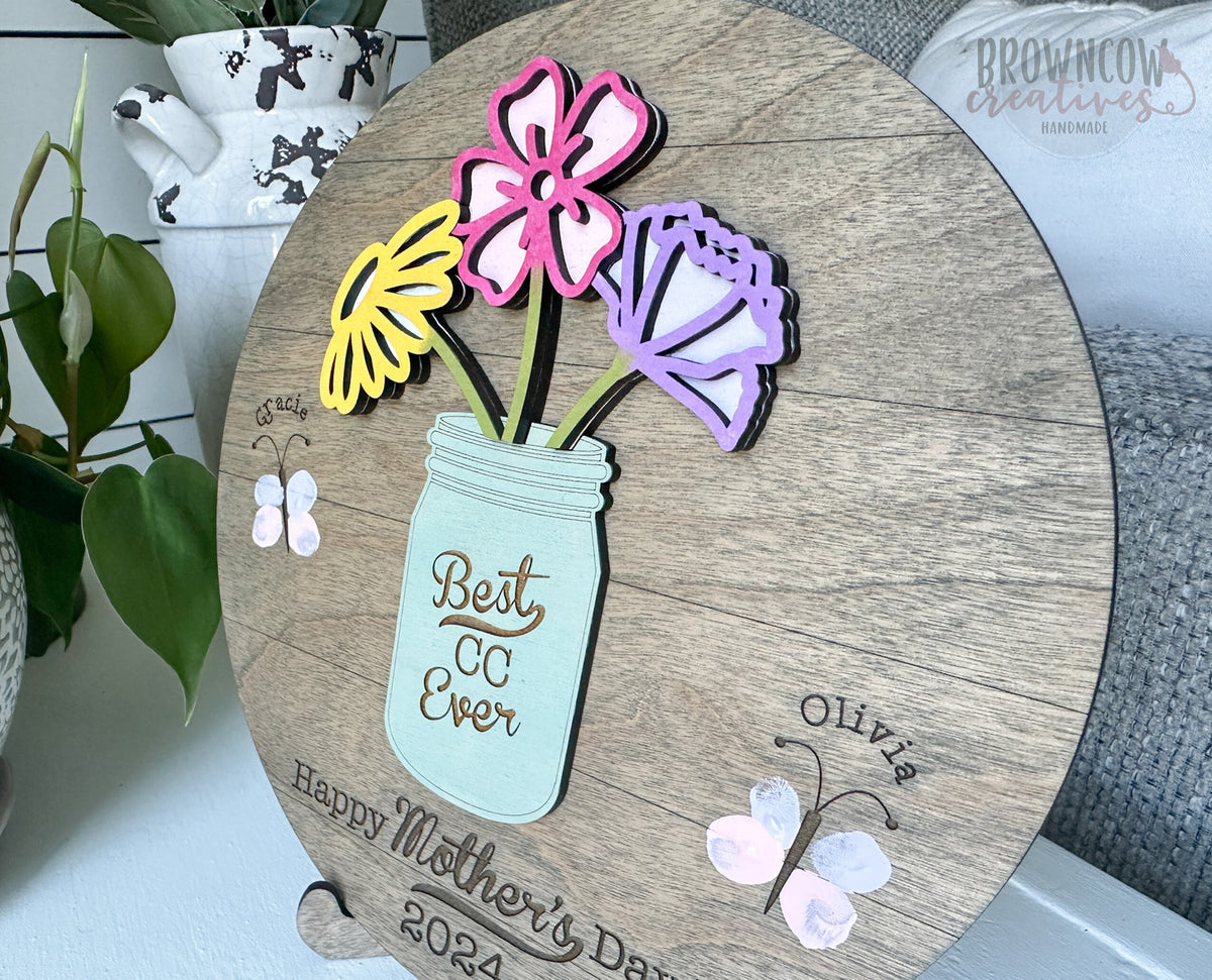 Mother's Day Flower and Fingerprint Sign Laser Cut File, Mother's Day Laser SVG, Floral Sign SVG Laser Cut Files, Gifts for Grandma SVG