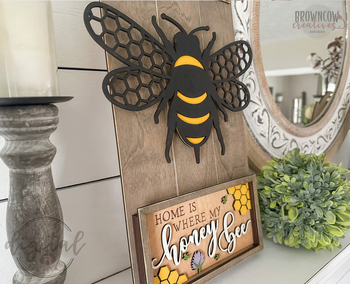 Honey Bee Spring Insert for Interchangeable Mini Leaner, Honey Bee Spring Laser Cut Files, Spring Honey Bee Files for Crafters