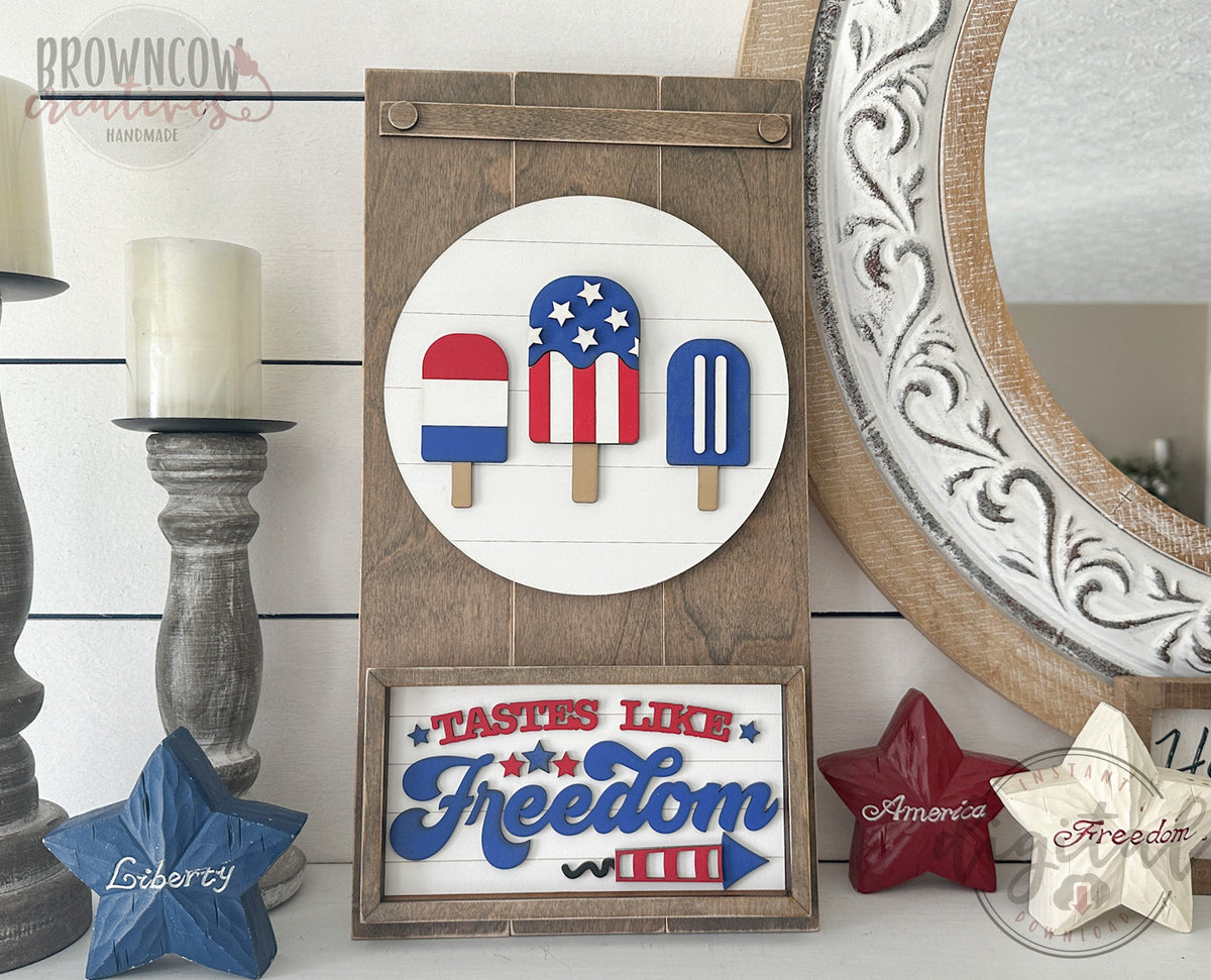 Fourth of July Insert for Interchangeable Mini Leaner, July 4th Laser Cut Files, Patriotic Farmhouse Home Decor Laser Files