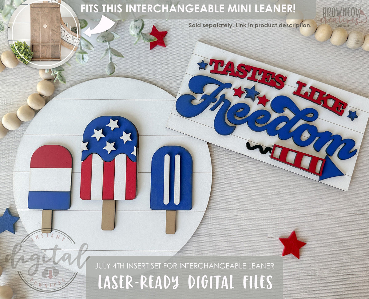 Fourth of July Insert for Interchangeable Mini Leaner, July 4th Laser Cut Files, Patriotic Farmhouse Home Decor Laser Files