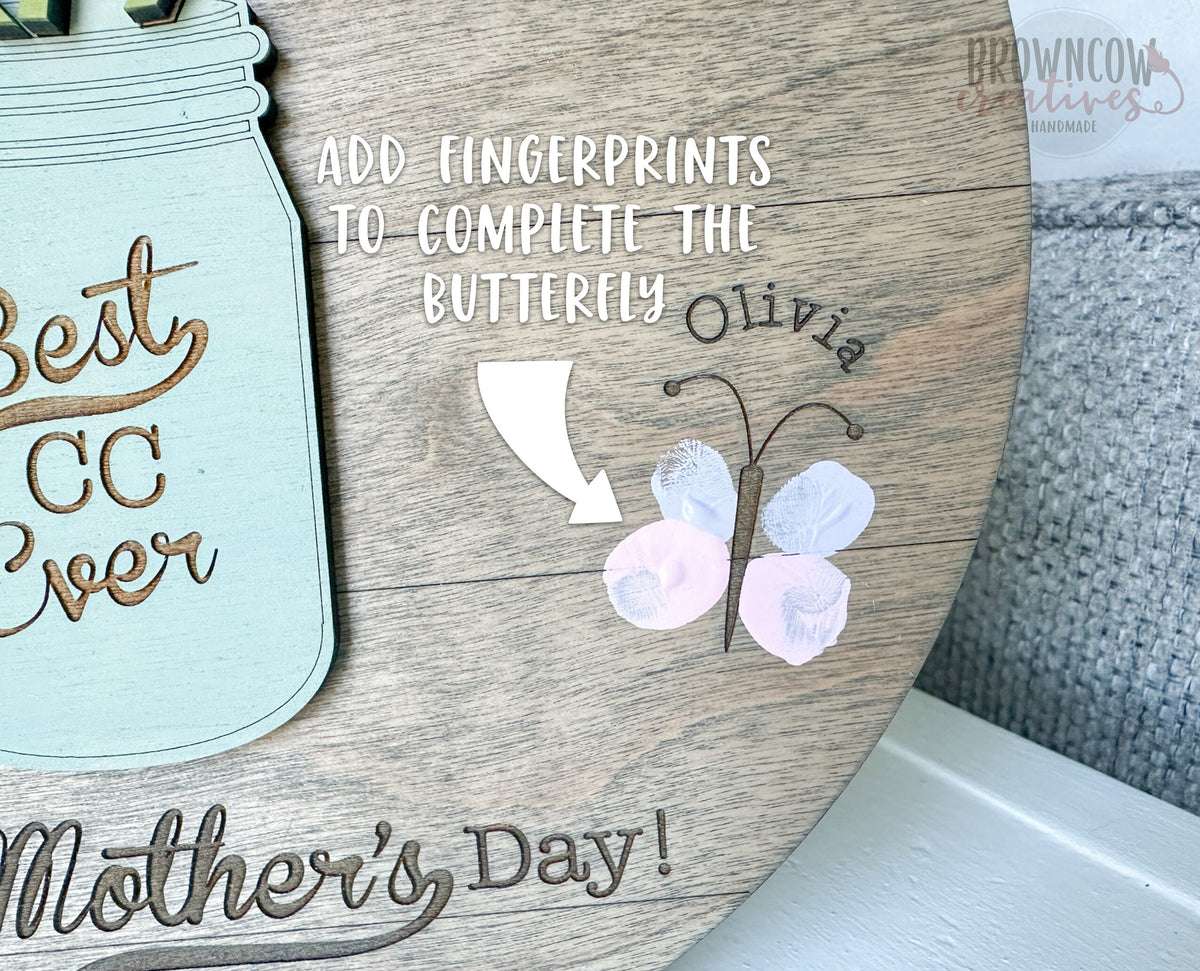 Mother's Day Flower and Fingerprint Sign Laser Cut File, Mother's Day Laser SVG, Floral Sign SVG Laser Cut Files, Gifts for Grandma SVG