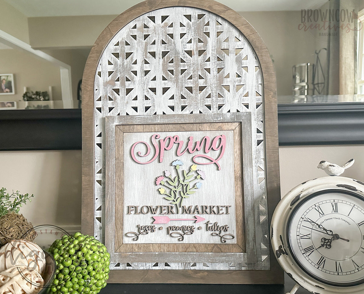 Spring Farmhouse Interchangeable Insert Laser File, Flower Laser Files, Spring Laser Files, Spring Flowers Lasercut Files