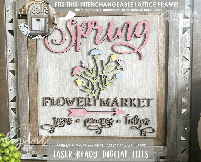 Spring Farmhouse Interchangeable Insert Laser File, Flower Laser Files, Spring Laser Files, Spring Flowers Lasercut Files