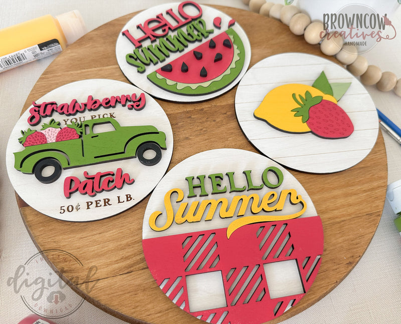 Summer Round Mini Sign Insert Laser Files, Summer DIY Paint Kit Laser Files, Interchangeable Sign Insert Cut Files, Summer Craft Laser File