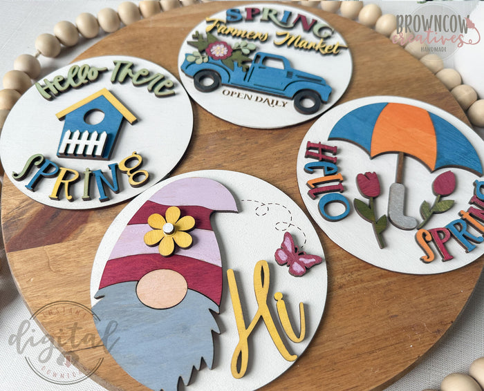 Spring Round Mini Sign Insert Laser Files, Spring DIY Paint Kit Laser Files, Interchangeable Sign Insert Cut Files, Spring Craft Laser File