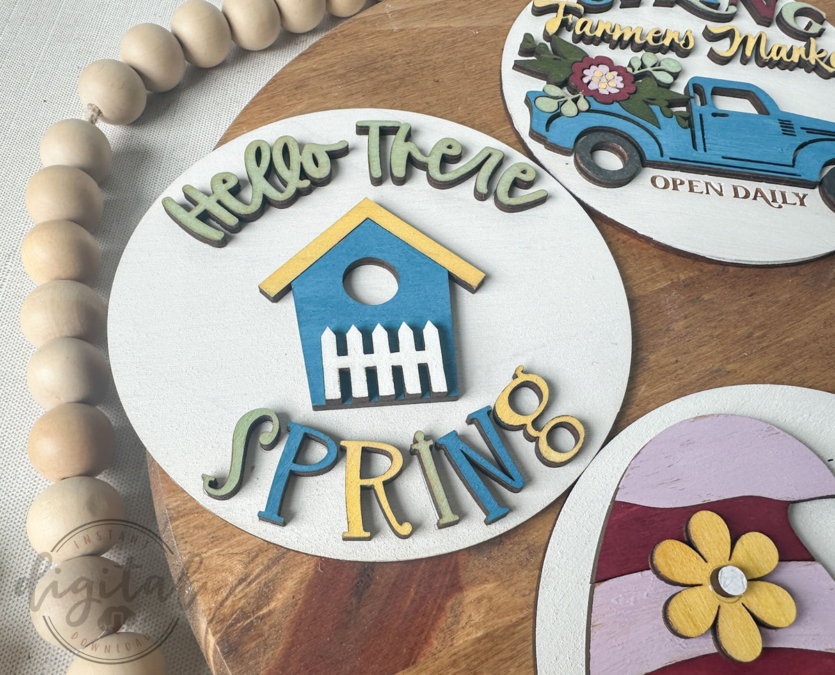 Spring Round Mini Sign Insert Laser Files, Spring DIY Paint Kit Laser Files, Interchangeable Sign Insert Cut Files, Spring Craft Laser File