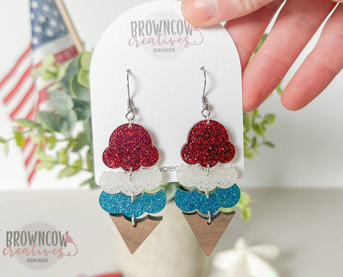 Patriotic Earring Laser Cut File, July 4th Drop Earring Laser File, Ice Cream Cone Earrings Cut Files, Ice Cream Earrings