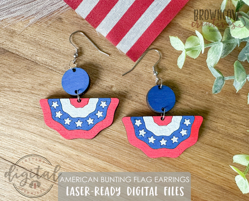 Patriotic Earring Laser Cut File, July 4th Drop Earring Laser File, American Bunting Flag Earrings Cut Files, July 4th Laser Cut Files