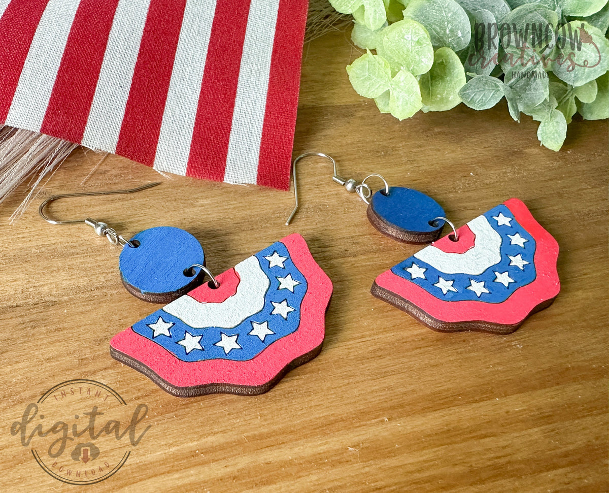 Patriotic Earring Laser Cut File, July 4th Drop Earring Laser File, American Bunting Flag Earrings Cut Files, July 4th Laser Cut Files