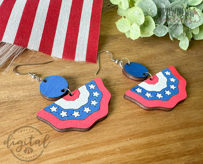 Patriotic Earring Laser Cut File, July 4th Drop Earring Laser File, American Bunting Flag Earrings Cut Files, July 4th Laser Cut Files