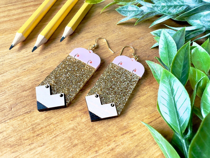 Teacher Earring Laser Cut File, Pencil Drop Earring Laser File, Cute Teacher Earrings Cut Files, Teacher Pencil Earrings Laser Cut Files