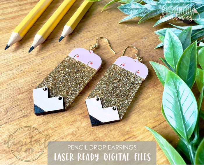 Teacher Earring Laser Cut File, Pencil Drop Earring Laser File, Cute Teacher Earrings Cut Files, Teacher Pencil Earrings Laser Cut Files