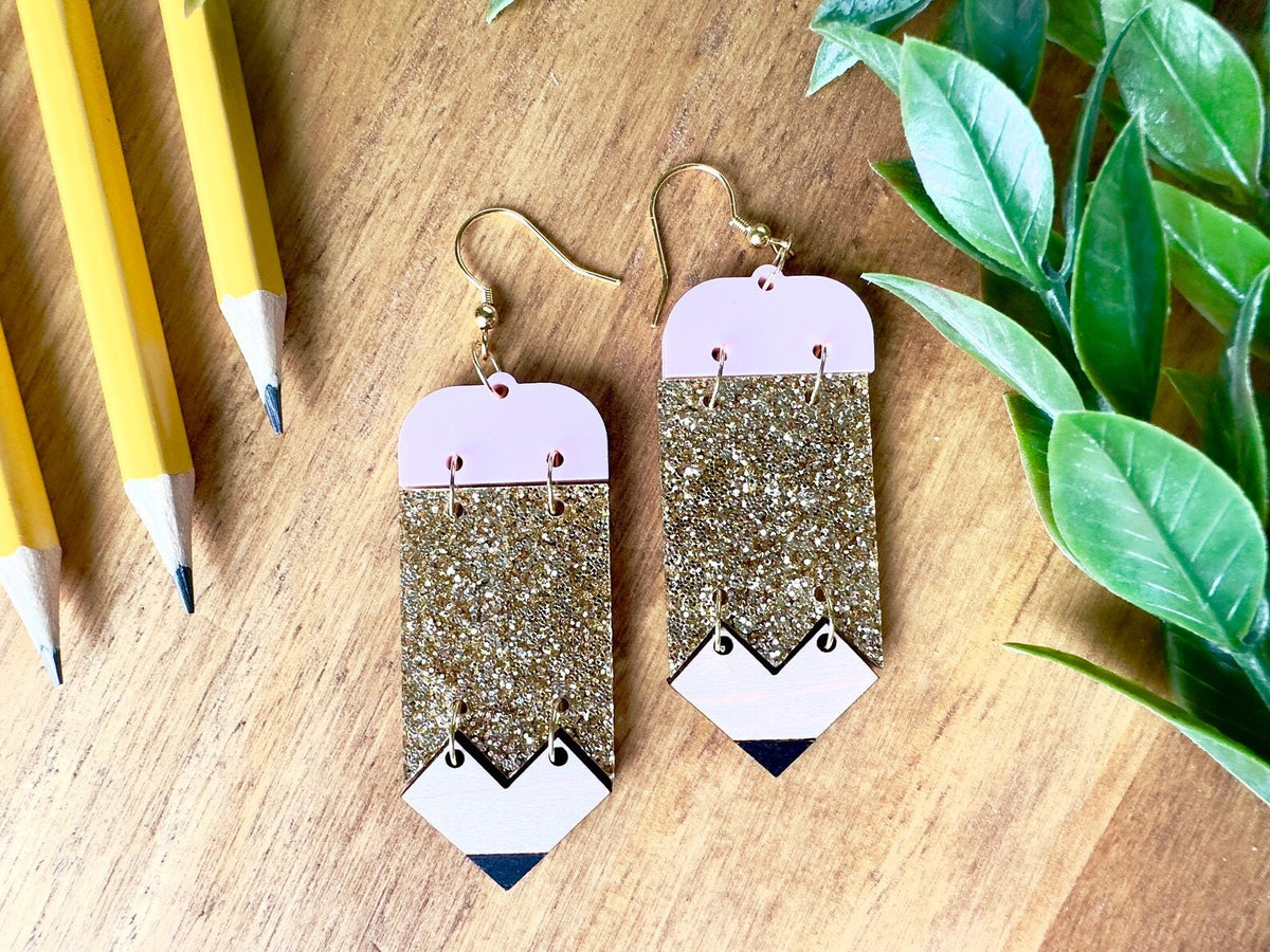 Teacher Earring Laser Cut File, Pencil Drop Earring Laser File, Cute Teacher Earrings Cut Files, Teacher Pencil Earrings Laser Cut Files