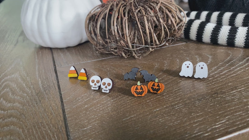 Bat Wood Studs, Bat Earrings, Halloween Earrings