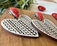 Valentine's Day Cable-Knit Pattern Engraved Heart Drop Earrings