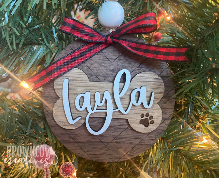 Custom Wood Chevron Pet Christmas Ornament