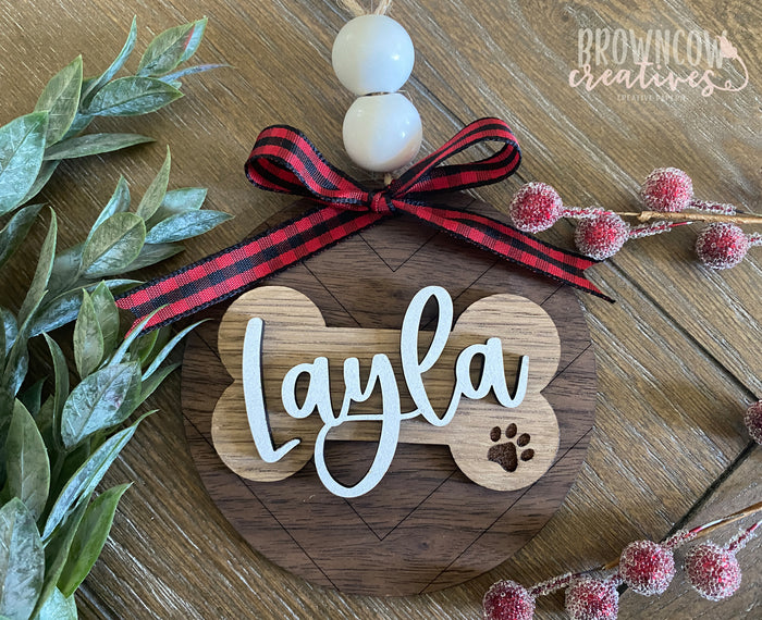 Custom Wood Chevron Pet Christmas Ornament