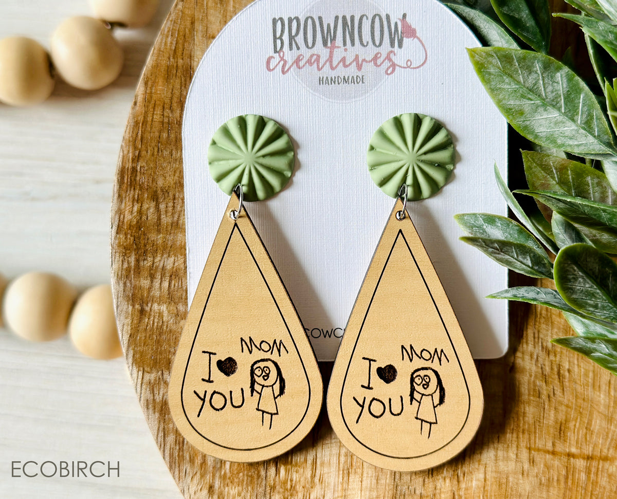 Mother's Day Gift, Mother's Day Earrings, Kids Drawing Earrings, Custom Engraved Kids Drawing, Engraved Earrings, Custom Kids Drawing Gift