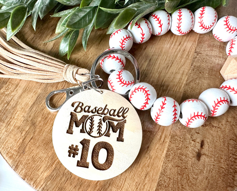 Baseball Wristlet Keychain, Baseball Wooden Wristlet Keychain, Baseball Mom Wristlet, Custom Number Baseball Mom Wristlet, Engraved Number