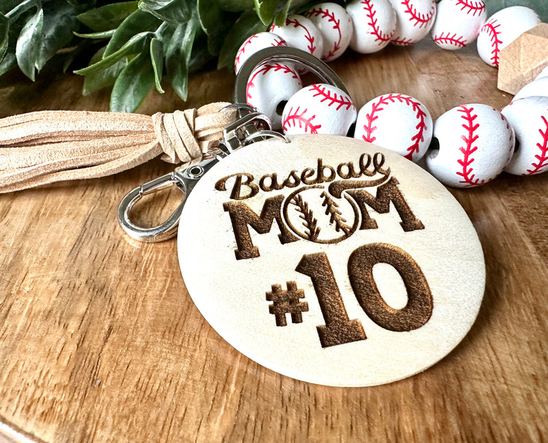 Baseball Wristlet Keychain, Baseball Wooden Wristlet Keychain, Baseball Mom Wristlet, Custom Number Baseball Mom Wristlet, Engraved Number