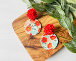 Poppy Spring Floral Earrings, Spring Leather Earrings, Leather Floral Earrings, Poppy Floral Leather Earrings, Gifts for Her