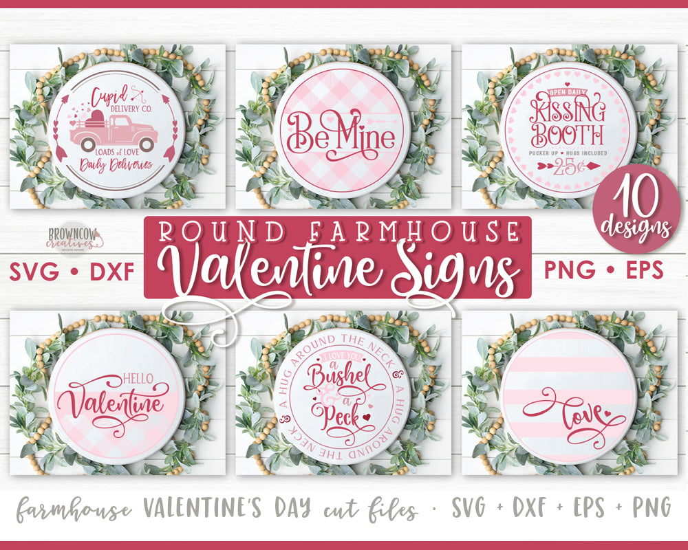 Valentine's Day Round Farmhouse Sign SVG/Cut Files Bundle