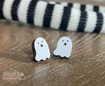 Ghosts Wood Studs, Halloween Earrings