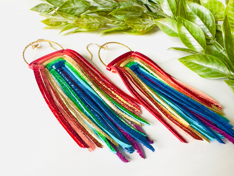 Rainbow Earrings, Rainbow Fringe Earrings, Long Fringe Earrings, Fun Rainbow Earrings, Fringe Earrings, Statement Earrings