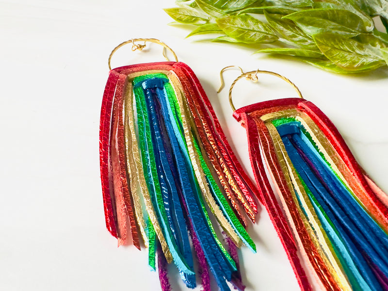 Rainbow Earrings, Rainbow Fringe Earrings, Long Fringe Earrings, Fun Rainbow Earrings, Fringe Earrings, Statement Earrings