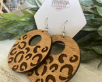 Leopard Print Wood Round Drop Earrings