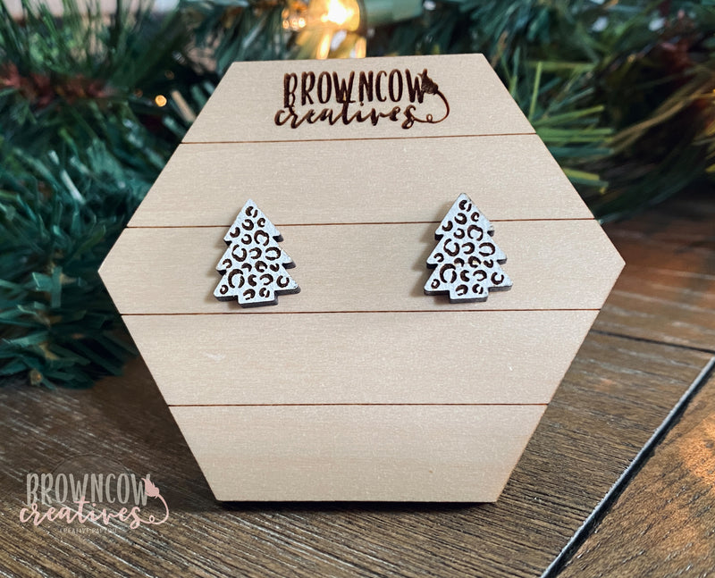 Christmas Tree Leopard Stud Earrings, Christmas Stud Earrings