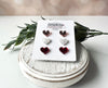 Valentine's Day Heart Stud Earring Trio, Rose Gold Mirror Heart Studs, Red Mirror Heart Studs, White Pearl Heart Studs