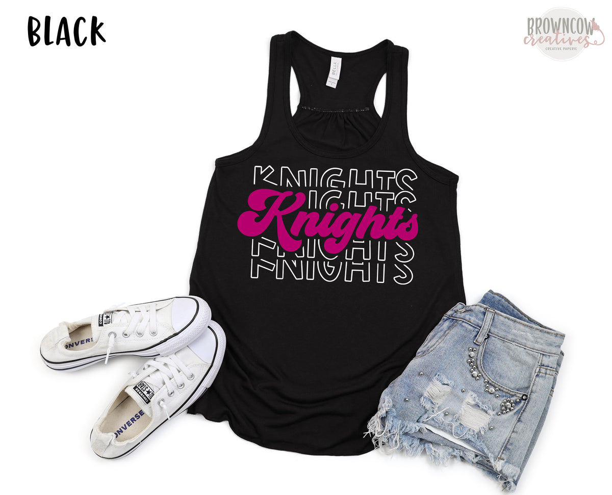 Retro Script Stacked Flowy Racerback Tank