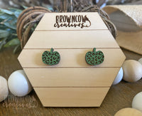 Leopard Pumpkin Wood Stud Earrings - Choose Your Color!