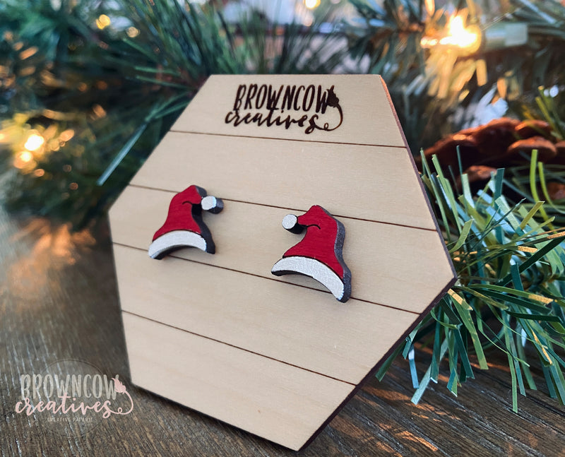 Santa Hat Wood Stud Christmas Earrings