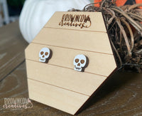 Skeleton Wood Studs, Skeleton Earrings, Halloween Earrings