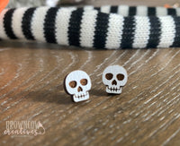 Skeleton Wood Studs, Skeleton Earrings, Halloween Earrings
