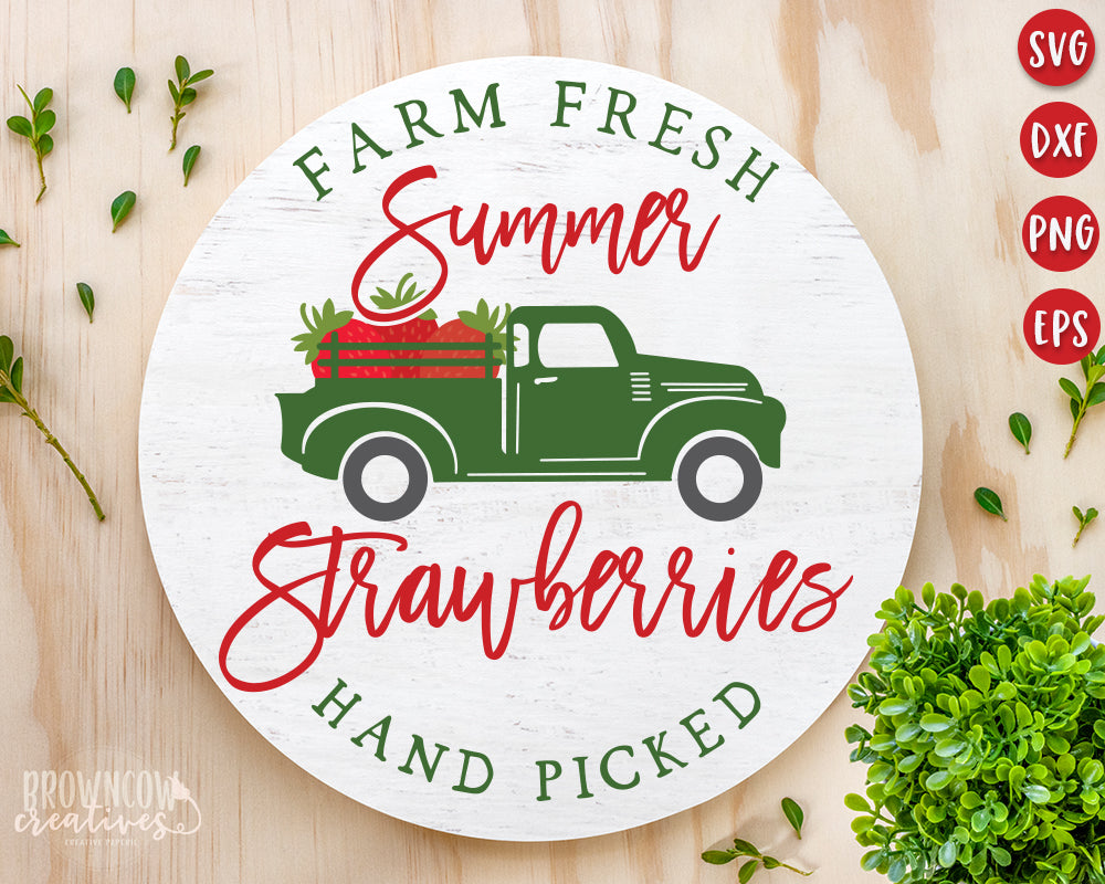 Farmhouse Summer Strawberries Round Sign SVG