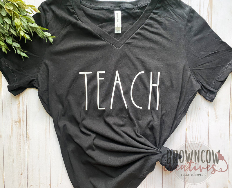 Teach Black V-Neck T-Shirt