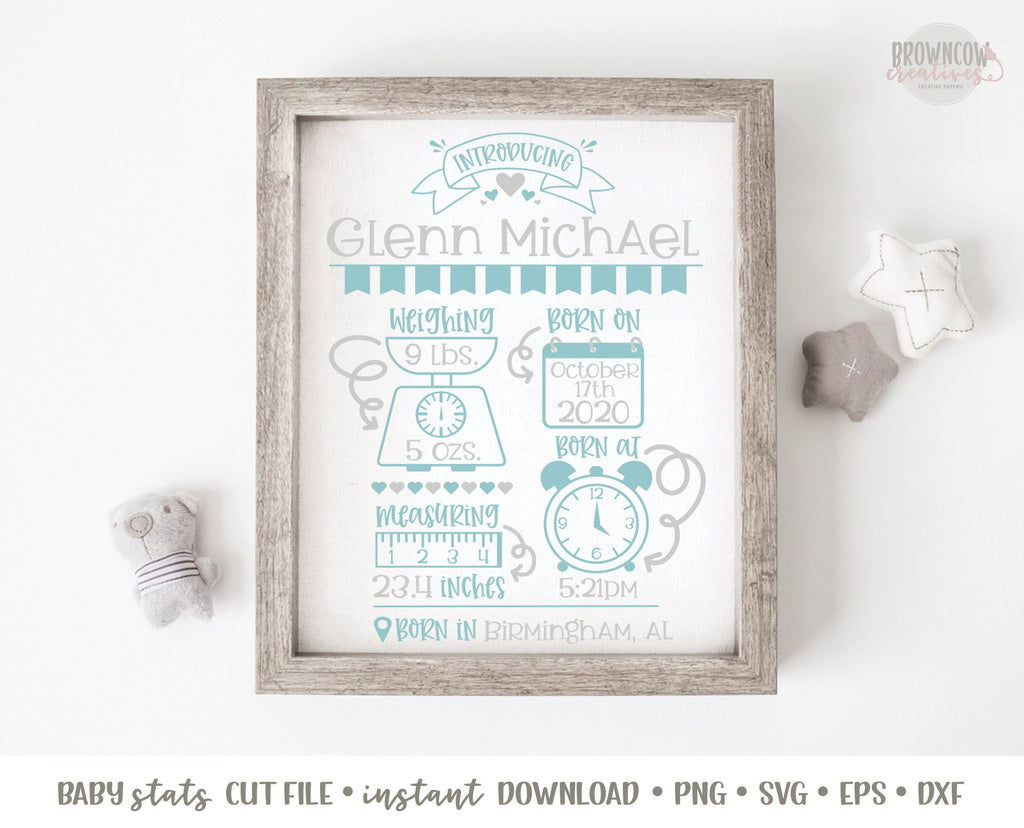 Baby Boy Stats Baby Announcement SVG