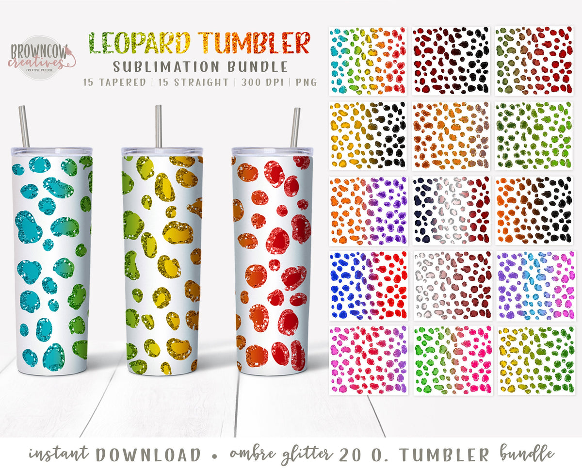 Ombre Glitter Leopard Print Tumbler Sublimation, Ombre Animal Print Tumbler Designs Bundle, Glitter Leopard Print Tumbler Designs Bundle