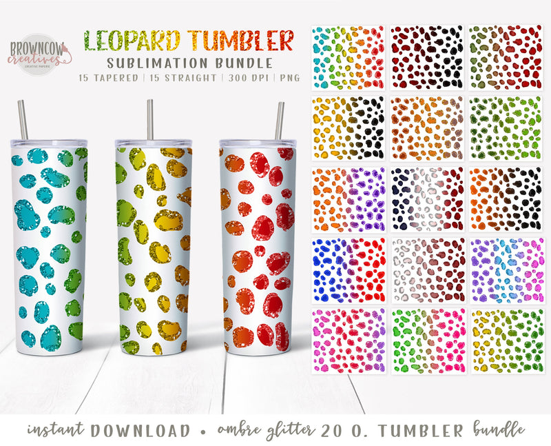 Ombre Glitter Leopard Print Tumbler Sublimation, Ombre Animal Print Tumbler Designs Bundle, Glitter Leopard Print Tumbler Designs Bundle